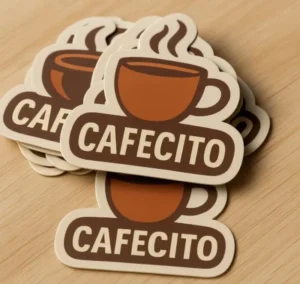 Set de pegatinas troqueladas personalizadas de una taza de café y el nombre Cafecito