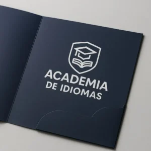 Una de las carpetas troqueladas azules de una academia de idiomas